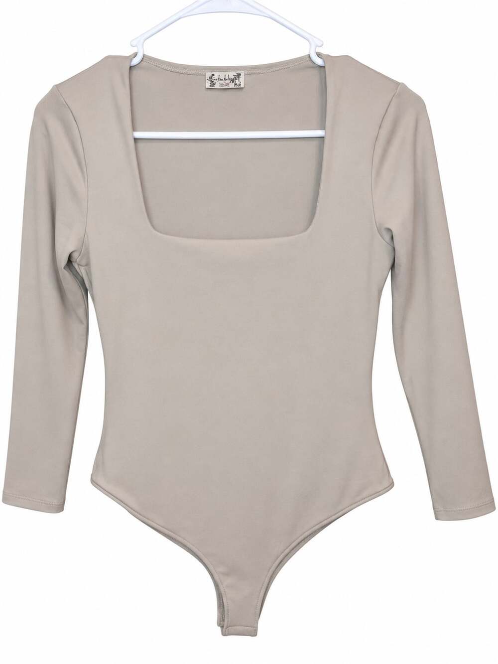 Free People Truth Or Square Bodysuit Size M Long Sleeve Square Neck Taupe
